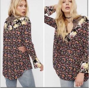 Free People Floral Blouse - Black and Yellow size M